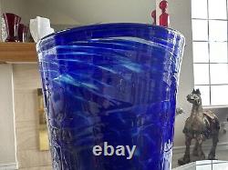 VTG HUGE COBALT BLUE 2003 Signed JOSEPH REINIK ART GLASS VASE CROCODILE TEXTURE