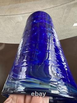 VTG HUGE COBALT BLUE 2003 Signed JOSEPH REINIK ART GLASS VASE CROCODILE TEXTURE