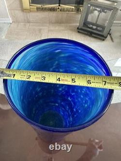 VTG HUGE COBALT BLUE 2003 Signed JOSEPH REINIK ART GLASS VASE CROCODILE TEXTURE