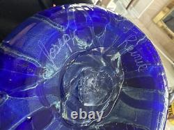 VTG HUGE COBALT BLUE 2003 Signed JOSEPH REINIK ART GLASS VASE CROCODILE TEXTURE
