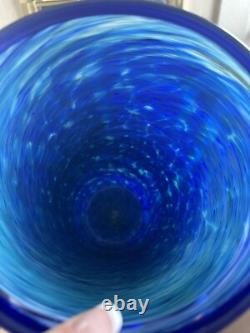 VTG HUGE COBALT BLUE 2003 Signed JOSEPH REINIK ART GLASS VASE CROCODILE TEXTURE