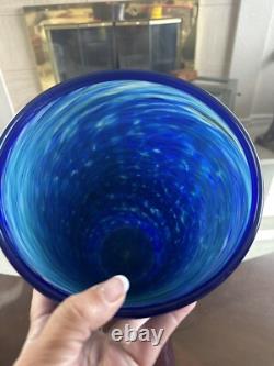 VTG HUGE COBALT BLUE 2003 Signed JOSEPH REINIK ART GLASS VASE CROCODILE TEXTURE