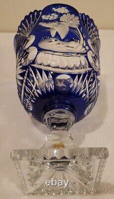 VTG. Imperlux. Bohemian. Cobalt Blue Cut to Clear Crystal Pedestal Vase! ? 