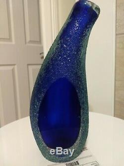 VTG Italian Murano Style Mandruzatto Sommerso Cobalt/Clear Glass Textured Vase
