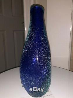 VTG Italian Murano Style Mandruzatto Sommerso Cobalt/Clear Glass Textured Vase