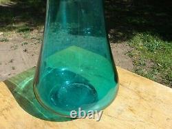 VTG LARGE LE Smith SWUNG Stretch FLOOR Vase AQUA BLUE GLASS Mid Century 23