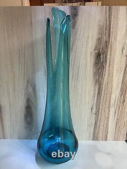 VTG MCM LE Smith Peacock Blue Swung Smoothie Fat Bottom Glass Vase 21.25