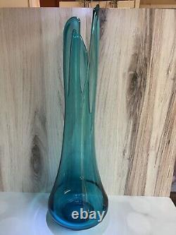 VTG MCM LE Smith Peacock Blue Swung Smoothie Fat Bottom Glass Vase 21.25
