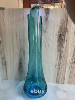 VTG MCM LE Smith Peacock Blue Swung Smoothie Fat Bottom Glass Vase 21.25