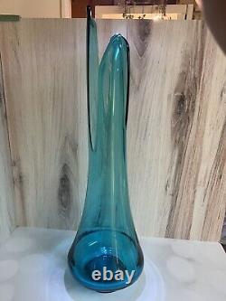 VTG MCM LE Smith Peacock Blue Swung Smoothie Fat Bottom Glass Vase 21.25