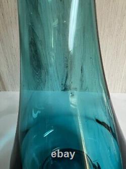 VTG MCM LE Smith Peacock Blue Swung Smoothie Fat Bottom Glass Vase 21.25