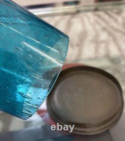 VTG MCM Style Caged Teal Blue Glass & Metal Brutalist Vase & Candle Holder FAB