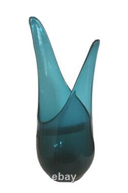 VTG Mid Century Modern Teal/aqua blue VIking Art Glass Vase 14