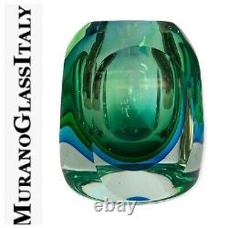 VTG Murano Art Glass Sommerso Vase Geometric Mid Century Modern Italy Green Blue