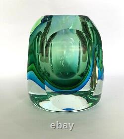 VTG Murano Art Glass Sommerso Vase Geometric Mid Century Modern Italy Green Blue