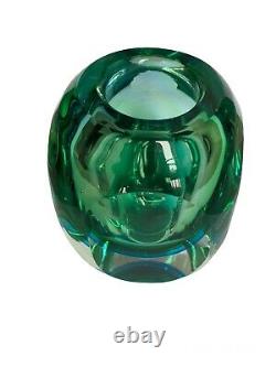 VTG Murano Art Glass Sommerso Vase Geometric Mid Century Modern Italy Green Blue