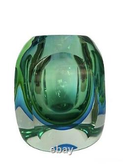 VTG Murano Art Glass Sommerso Vase Geometric Mid Century Modern Italy Green Blue