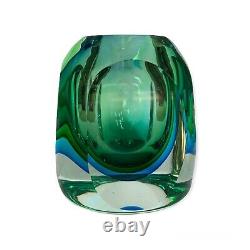 VTG Murano Art Glass Sommerso Vase Geometric Mid Century Modern Italy Green Blue