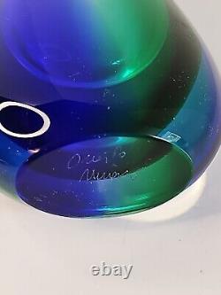 VTG Murano Glass Sommerso Teardrop Vase Blue Green Signed Italy Rare Beautiful