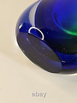 VTG Murano Glass Sommerso Teardrop Vase Blue Green Signed Italy Rare Beautiful