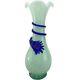 VTG Murano Green Clear Ruffle Edge Vase Art Glass Scavo Cobalt Blue Apply Shell