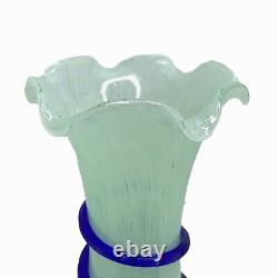VTG Murano Green Clear Ruffle Edge Vase Art Glass Scavo Cobalt Blue Apply Shell