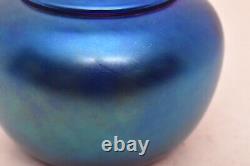 VTG Orient & Flume Iridescent Blue Studio Art Glass 6 Vase Aurene