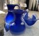 VTG Scandinavian Cobalt Blue Satin Handmade Art Glass Heavy Set Of 3 Vases MCM