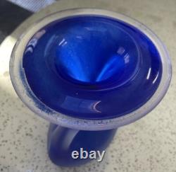 VTG Scandinavian Cobalt Blue Satin Handmade Art Glass Heavy Set Of 3 Vases MCM