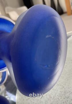 VTG Scandinavian Cobalt Blue Satin Handmade Art Glass Heavy Set Of 3 Vases MCM