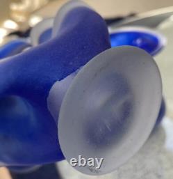 VTG Scandinavian Cobalt Blue Satin Handmade Art Glass Heavy Set Of 3 Vases MCM