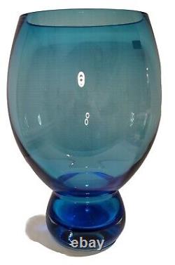 VTG Schott Zwiesel Art Glass Vase Large Blue MCM Centerpiece Heavy Sticker Mark
