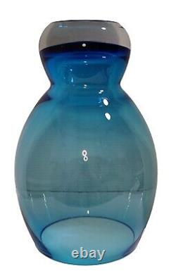 VTG Schott Zwiesel Art Glass Vase Large Blue MCM Centerpiece Heavy Sticker Mark