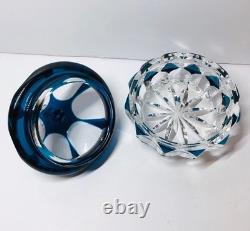 VTG Teal Blue Art Deco Crystal Set Cut To Clear Diffuser Bowl Ring Jar Glass