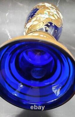 VTG Venetian Bohemian Cobalt Blue Gold Enamel Flowers Art Glass Vase 8