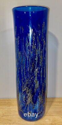 VTG Zellique Studio Hand Blown Art Glass Vase, Joseph Morel, 1991, Cobalt, 15H
