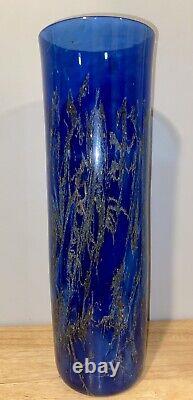 VTG Zellique Studio Hand Blown Art Glass Vase, Joseph Morel, 1991, Cobalt, 15H