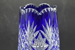 Val St Lambert Belgian Cobalt Blue Cut To Clear Brilliant Period 12 1/2 Vase