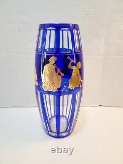 Val St. Lambert Blue Gold Crystal Glass Vase Tiny FLAW READ Danse De Flore