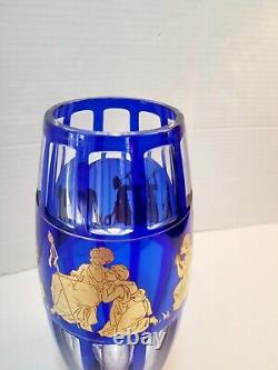 Val St. Lambert Blue Gold Crystal Glass Vase Tiny FLAW READ Danse De Flore