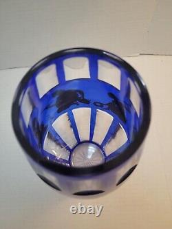 Val St. Lambert Blue Gold Crystal Glass Vase Tiny FLAW READ Danse De Flore