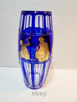 Val St. Lambert Cobalt Blue Gold Crystal Glass Vase Rare Danse De Flore Vtg