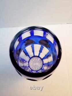 Val St. Lambert Cobalt Blue Gold Crystal Glass Vase Rare Danse De Flore Vtg