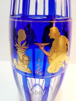 Val St. Lambert Cobalt Blue Gold Crystal Glass Vase Rare Danse De Flore Vtg