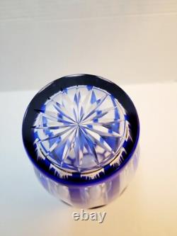 Val St. Lambert Cobalt Blue Gold Crystal Glass Vase Rare Danse De Flore Vtg