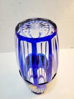 Val St. Lambert Cobalt Blue Gold Crystal Glass Vase Rare Danse De Flore Vtg