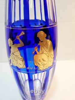 Val St. Lambert Cobalt Blue Gold Crystal Glass Vase Rare Danse De Flore Vtg