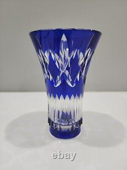 Val St Lambert Signed Cobalt Blue & Clear Crystal 6 Vase EXQUISITE