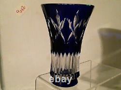 Val St Lambert Signed Cobalt Blue & Clear Crystal 6 Vase EXQUISITE