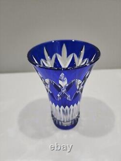 Val St Lambert Signed Cobalt Blue & Clear Crystal 6 Vase EXQUISITE